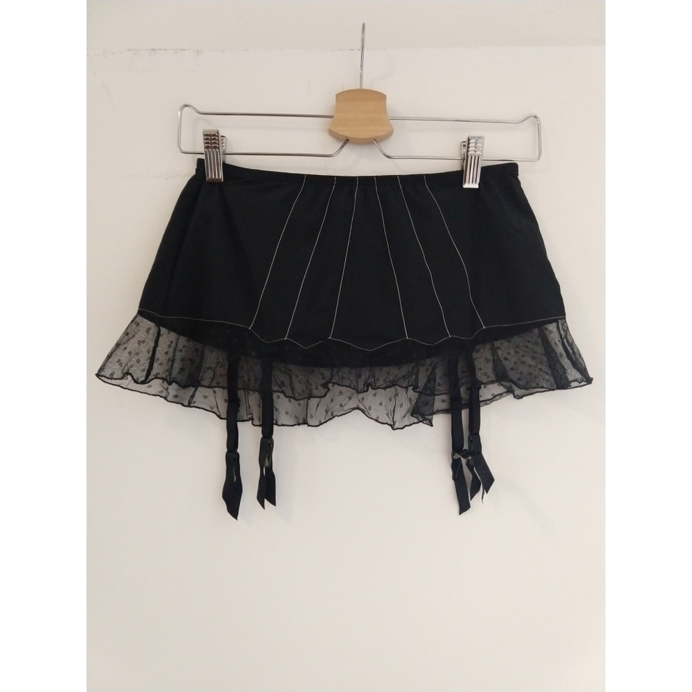 Felina Lingerie black lace skirt with garter clips